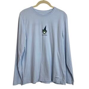 Life is Good Womens Good Witch Long Sleeve Tee Size Medium Blue Graphic Cotton